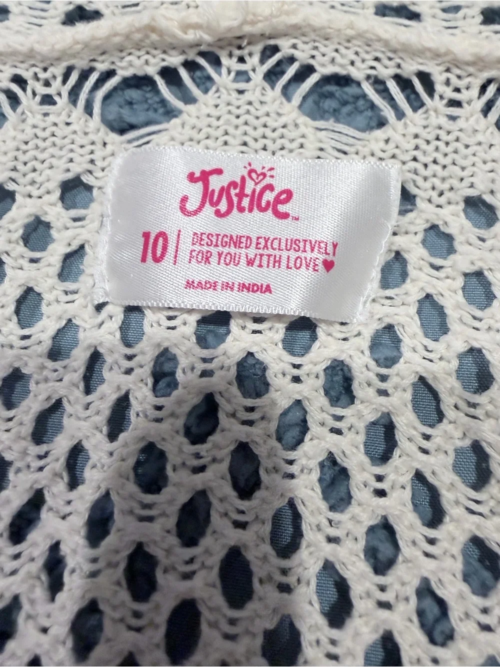 Justice Cream Open Knit Cardigan Sweater Size 10